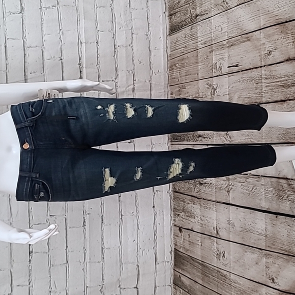J Brand Distressed Raw Hem Low Rise Cropped Skinny Ankle Jean Dark Denim - NWT